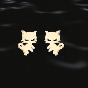 Adorable Angry Gold Cat Shaped Earrings NWOT